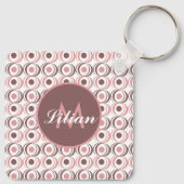 Retro Ronde Aardetoon Roze Monogram      Sleutelhanger (Achterkant)