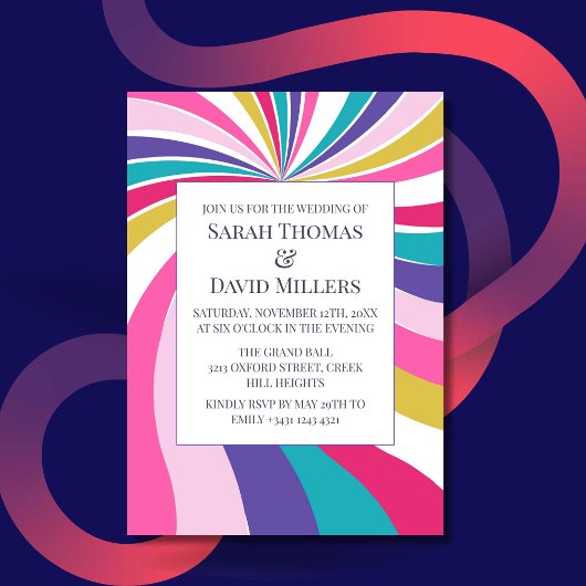 Retro ronde werveling psychedelische bruiloft uitn kaart