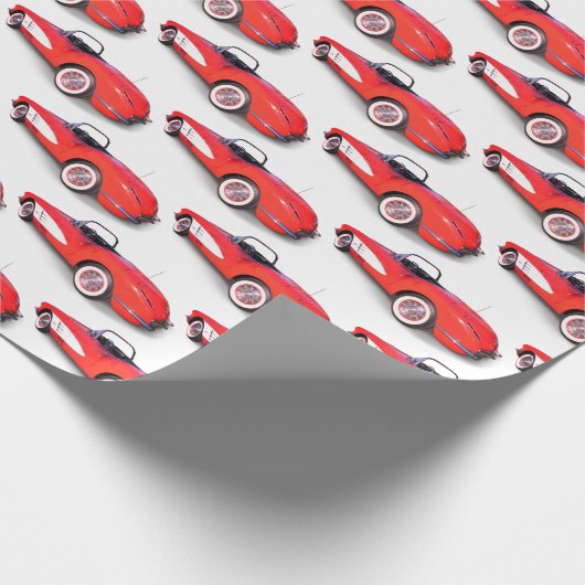 Retro rood 1960 Corvette op wit Cadeaupapier (Hoek)