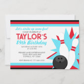 Retro Rood & Aqua Blauwe Bowling Feest Uitnodiging (Voorkant)