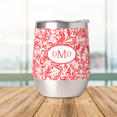 Retro rood blad wervelpatroon monogram