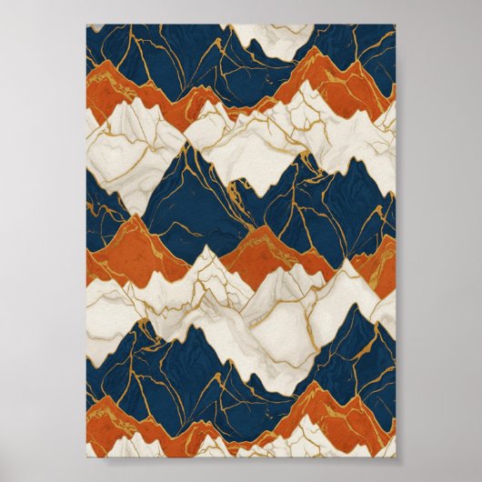 Retro rood-blauw berglandschapskunst poster (Voorkant)