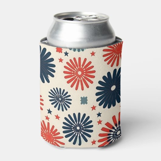 Retro Rood Blauw Bloemen 4 juli Feest Blikjeskoeler (Blikje Voorkant)