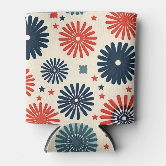 Retro Rood Blauw Bloemen 4 juli Feest Blikjeskoeler (Voorkant)