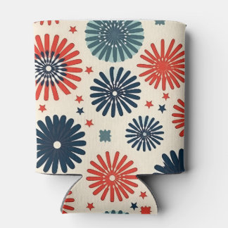 Retro Rood Blauw Bloemen 4 juli Feest Blikjeskoeler
