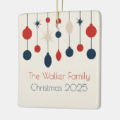 Retro Rood Blauw Custom 2025 Familie Kerstmis Keramisch Ornament (Links)