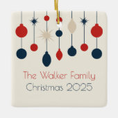 Retro Rood Blauw Custom 2025 Familie Kerstmis Keramisch Ornament (Voorkant)