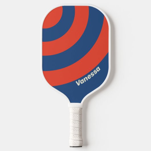 Retro Rood & Blauw Drie Cirkel Streep met Naam Pickleball Paddle (Voorkant)