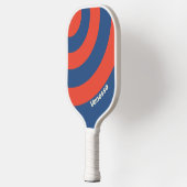 Retro Rood & Blauw Drie Cirkel Streep met Naam Pickleball Paddle (Links)