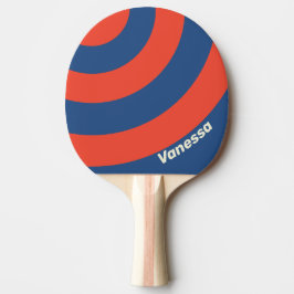 Retro Rood & Blauw Drie Cirkel Streep met Naam Tafeltennisbatje