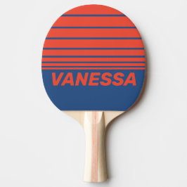 Retro Rood & Blauw Drie Horizon Strepen met Naam Tafeltennisbatje