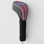 Retro Rood & Blauw Drie Pin Strepen met Naam Golfheadcover (Schuin)