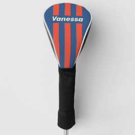 Retro Rood & Blauw Drie Pin Strepen met Naam Golfheadcover