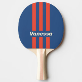 Retro Rood & Blauw Drie Pin Strepen met Naam Tafeltennisbatje