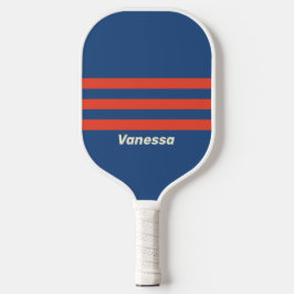 Retro rood & blauw drie rijen strepen met naam pickleball paddle