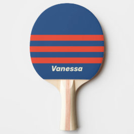 Retro rood & blauw drie rijen strepen met naam tafeltennisbatje