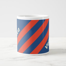 Retro Rood & Blauw Drie Strepen met Naam Grote Koffiekop