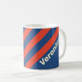 Retro Rood & Blauw Drie Strepen met Naam Koffiemok (Voorkant rechts)