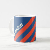 Retro Rood & Blauw Drie Strepen met Naam Koffiemok (Voorkant links)