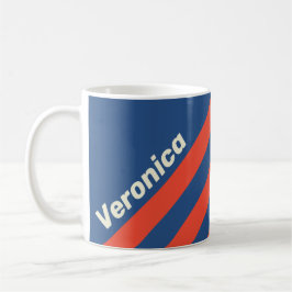 Retro Rood & Blauw Drie Strepen met Naam Koffiemok