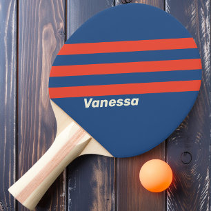 Retro Rood & Blauw Drie Strepen met Naam Tafeltennisbatje