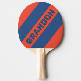 Retro Rood & Blauw Drie Vette Strepen met Naam Tafeltennisbatje