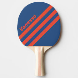 Retro rood & blauw driekantige strepen met naam tafeltennisbatje