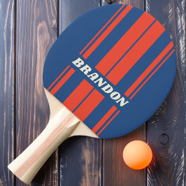 Retro Rood & Blauw Dubbel Bord Strepen met Naam Tafeltennisbatje