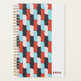 Retro rood blauw geometrisch patroon planner