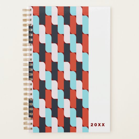 Retro rood blauw geometrisch patroon planner (Voorkant)