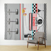 Retro rood|blauw geruit eetcafé toonbank achtergro wandkleed (In Situ (horizontaal))