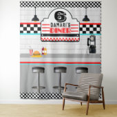 Retro rood|blauw geruite diner toonbank achtergron wandkleed (In situ)