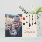 Retro Rood Blauw Kerst Ornamenten Foto Feestdagenkaart (Staand voorkant)