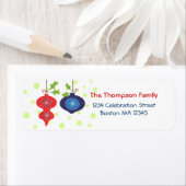 Retro Rood & Blauw Ornament Vakantie Adresetikette Etiket (Insitu)