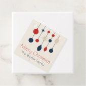 Retro Rood Blauw Ornamenten Kerstfeest Bedankjes Labels (In situ)