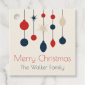 Retro Rood Blauw Ornamenten Kerstfeest Bedankjes Labels (Voorkant)