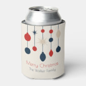 Retro Rood Blauw Ornamenten Kerstfeest Blikjeskoeler (Blikje Voorkant)