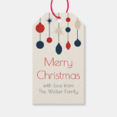 Retro Rood Blauw Ornamenten Kerstfeest Cadeaulabel (Voorkant)