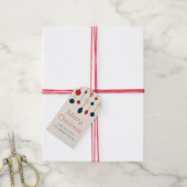 Retro Rood Blauw Ornamenten Kerstfeest Cadeaulabel (Met Touw)