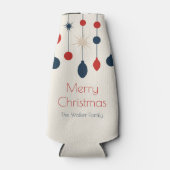 Retro Rood Blauw Ornamenten Kerstfeest Flesjeskoeler (Voorkant)