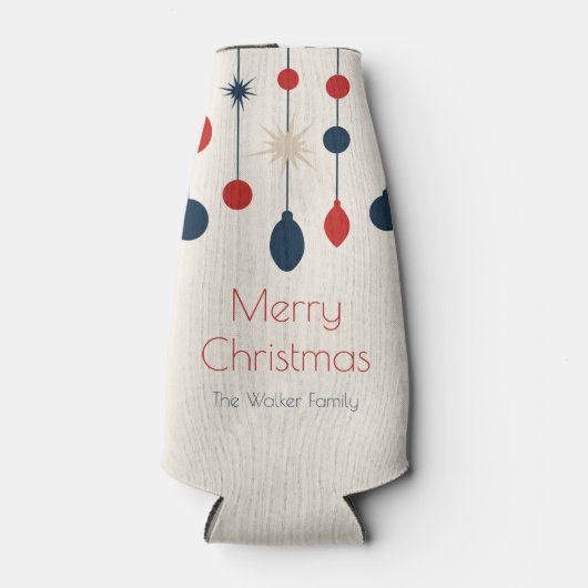 Retro Rood Blauw Ornamenten Kerstfeest Flesjeskoeler (Voorkant)