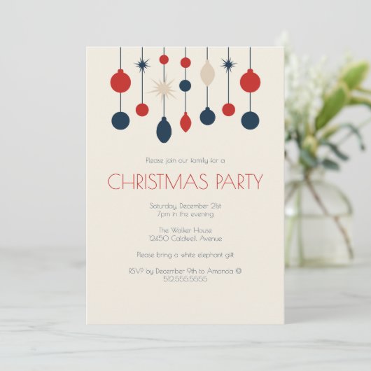 Retro Rood Blauw Ornamenten Kerstfeest Kaart (Staand voorkant)