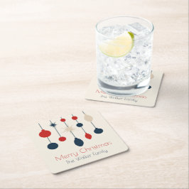 Retro Rood Blauw Ornamenten Kerstfeest Kartonnen Onderzetters