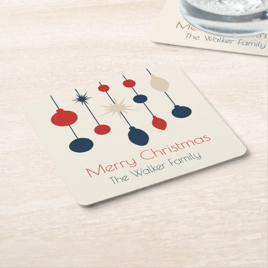 Retro Rood Blauw Ornamenten Kerstfeest Kartonnen Onderzetters (Schuin)