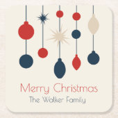 Retro Rood Blauw Ornamenten Kerstfeest Kartonnen Onderzetters (Voorkant)