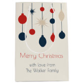 Retro Rood Blauw Ornamenten Kerstfeest Medium Cadeauzakje (Voorkant)