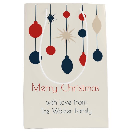 Retro Rood Blauw Ornamenten Kerstfeest Medium Cadeauzakje (Voorkant)