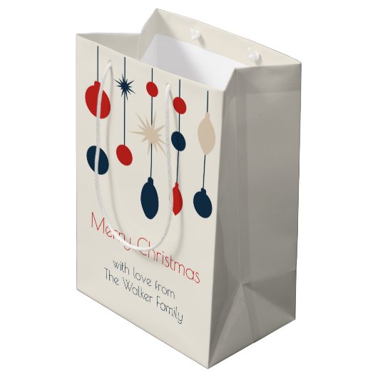 Retro Rood Blauw Ornamenten Kerstfeest Medium Cadeauzakje (Achterkant Gekanteld)