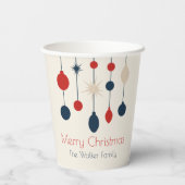 Retro Rood Blauw Ornamenten Kerstfeest Papieren Bekers (Achterkant)