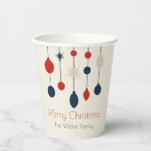 Retro Rood Blauw Ornamenten Kerstfeest Papieren Bekers (Voorkant)